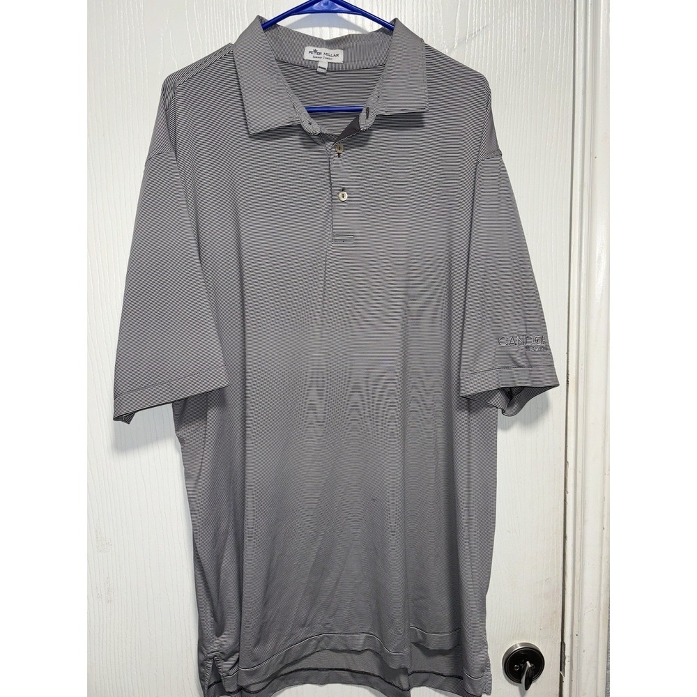 Peter Millar Summer Comfort Gray Striped Golf Polo Shirt Sz XXL